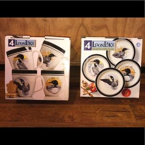 Folk craft lake loon sets of dishes